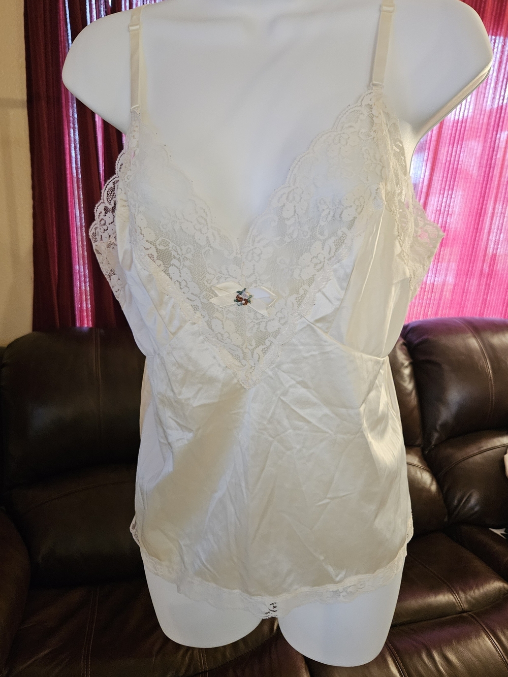 Women's vintage Sliperfection Lace Trim Satin Camisole- Ivory